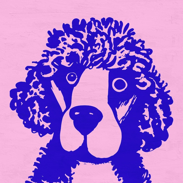 Funny Line Art Painted Animal Square Illustration of a Poodle Dog Cute Dog Lover Printable Art