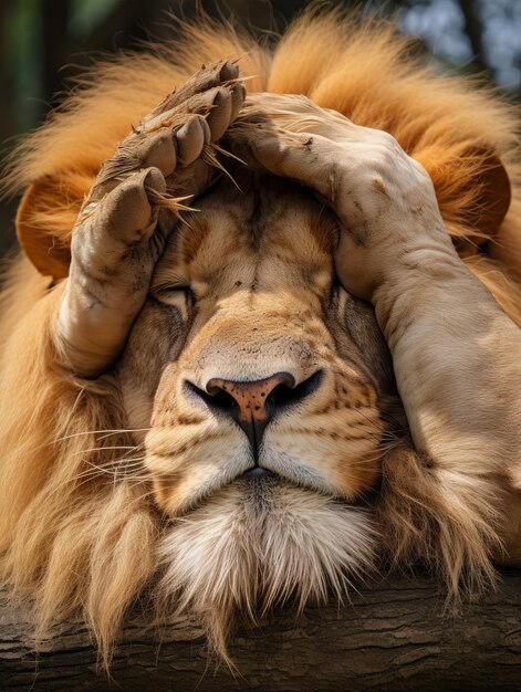 Photo funny lion making a facepalm