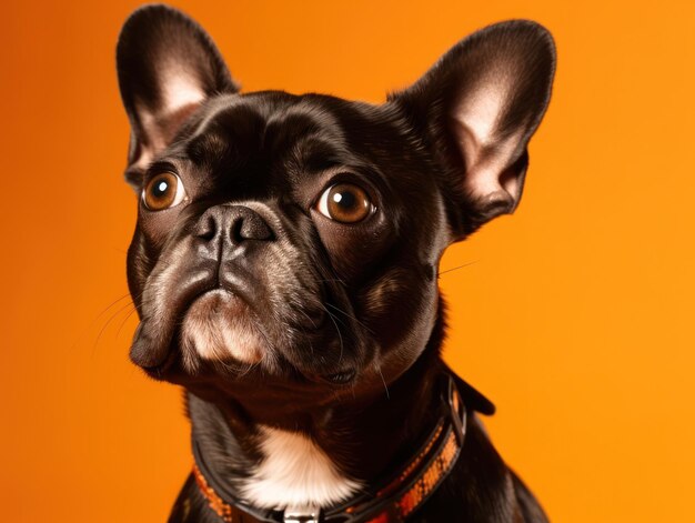 Funny little dog in glasses at orange background