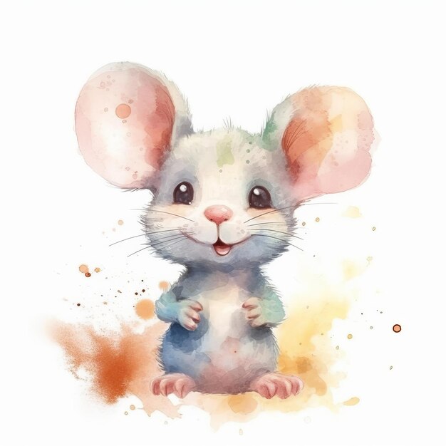 Funny little mouse watercolor style Generative AI