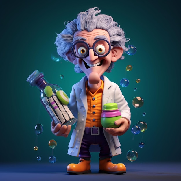 Funny Mad Scientist Cartoon Character