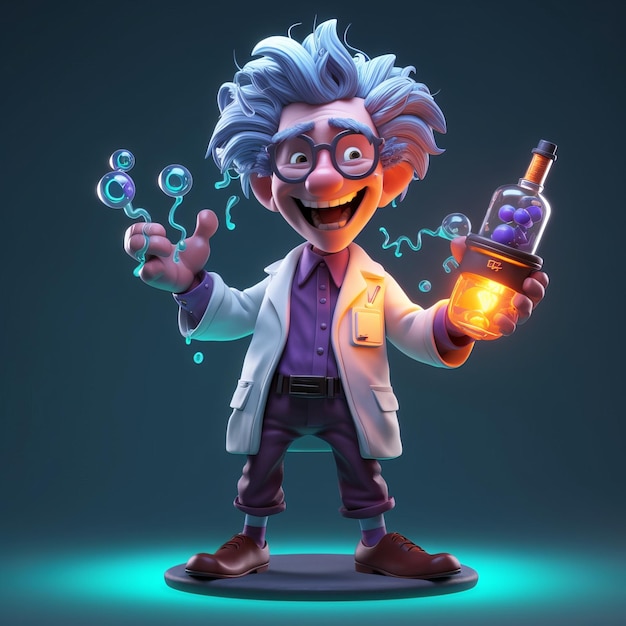 Funny Mad Scientist Cartoon Character