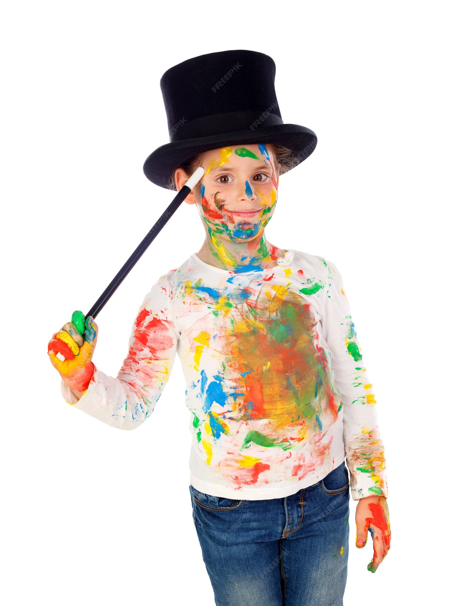 Premium Photo | Funny magician with hands and face full of paint