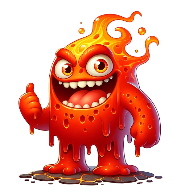 funny magma monster in white background