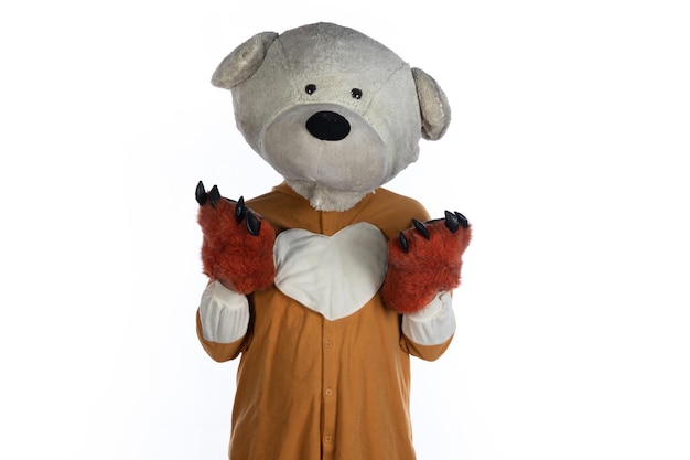 Foto uomo divertente in costume d'orso.