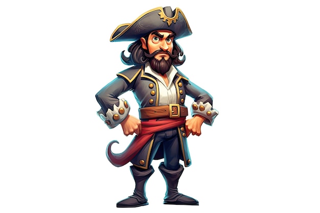 Funny man pirate on white isolated background Cartoon character Generative AI illustration