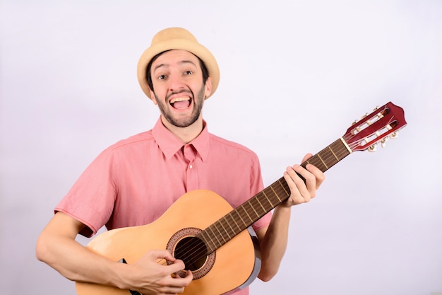 Funny man with guitar.