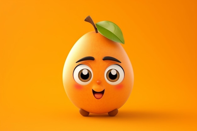 Funny mango character on orange background 3d render illustration generative ai