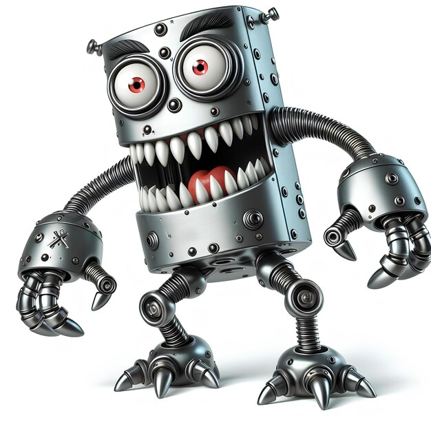 funny metal monster in white background