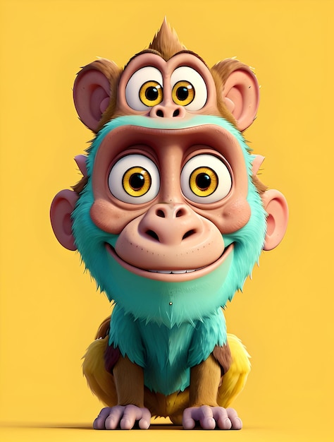 Funny monkey character on yellow