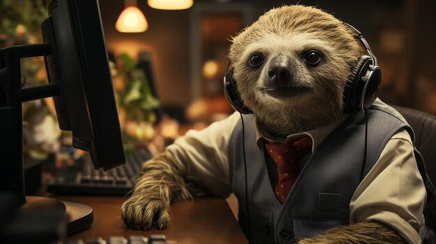 funny monkey playing online computer game with keyboard
