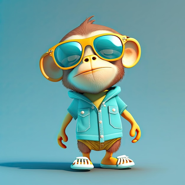 Funny monkey wearing sunglasses on a colorful background Generative AI