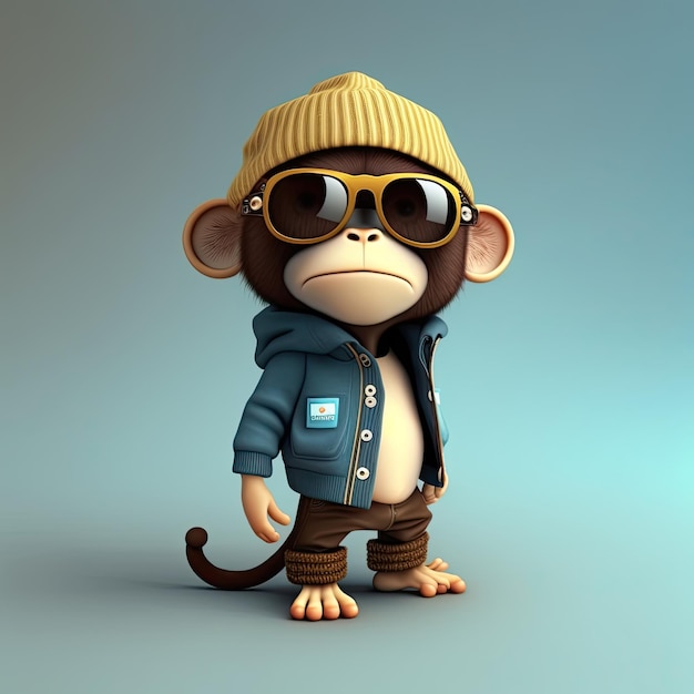 화려한 배경에 선글라스를 쓴 재미있는 원숭이 Generative AI