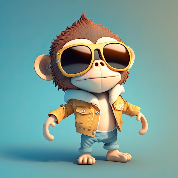 Funny monkey wearing sunglasses on a colorful background Generative AI