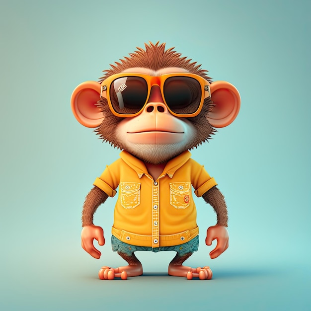 Funny monkey wearing sunglasses on a colorful background Generative AI