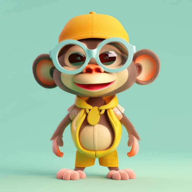 Funny monkey wearing sunglasses on a colorful background Generative AI