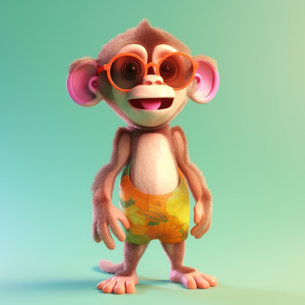 Забавная обезьяна в темных очках на красочном фоне Generative AI