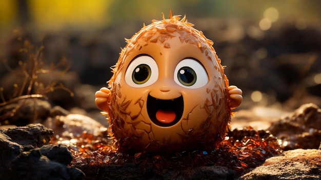 a funny monster with a big egg on a black background