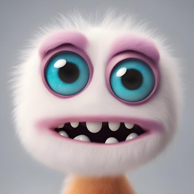 Photo funny monster with big eyes 3d illustration cartoon character