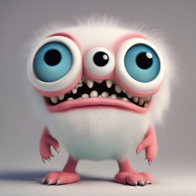 Funny monster with big eyes 3D illustration White background