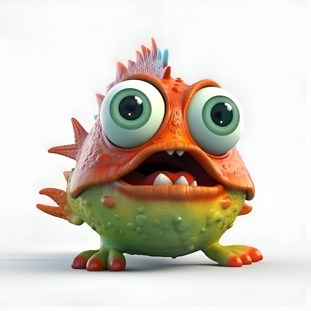 Funny monster with big eyes on white background 3D illustration