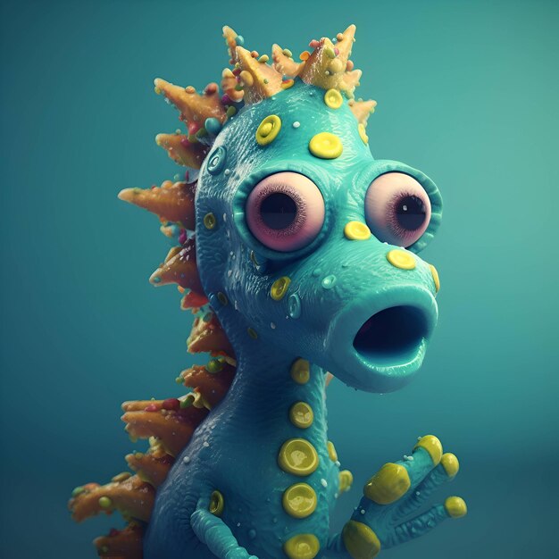 Funny monster with eyes and mouth 3d render illustration