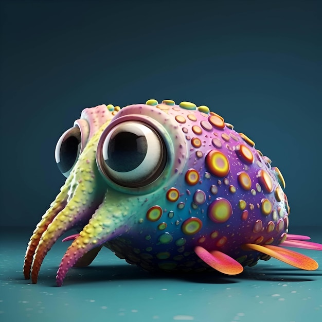 Funny octopus with big eyes 3d render illustration