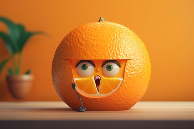 Фото Забавный оранжевый персонаж с удивленным лицом 3d рендеринг
