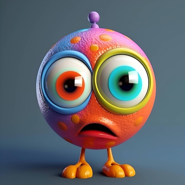 Funny orange character with eyes and mouth 3D Illustration