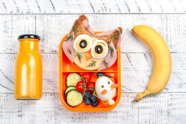 Funny owl sandwich for kids