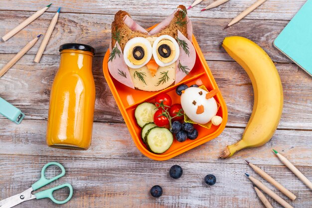 Photo funny owl sandwich for kids