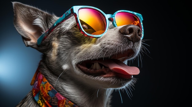 _Funny_party_dog_wearing_colorful_summer_ очки HD 8K обои Stock Photographic Image