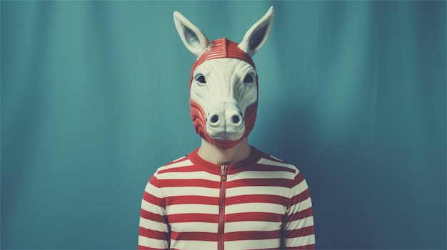 Funny person with mask on his face Photo in retro style