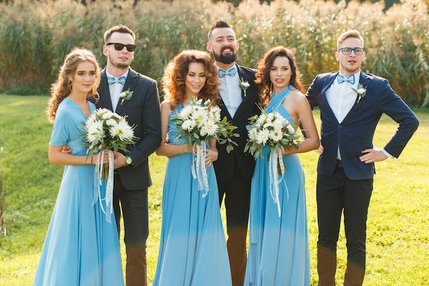 Funny photo of the groomsmen and bridesmaids