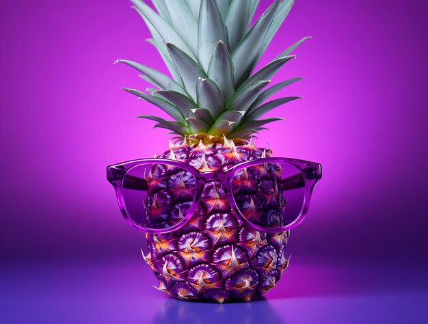 Photo funny pineapple with sunglasses tropical fruit