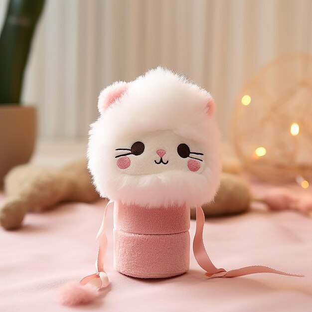 funny plush pompom ball in the shape of a kitten in gift boxes generated ai