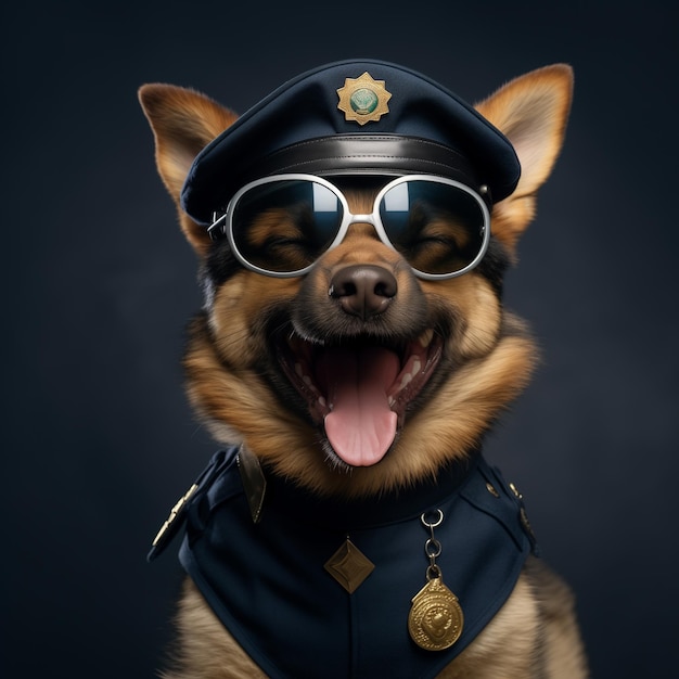 Funny police dog studio shot