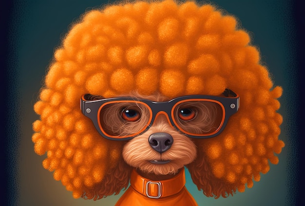 Funny poodle wearing pumpkin colored spectacles for Halloween