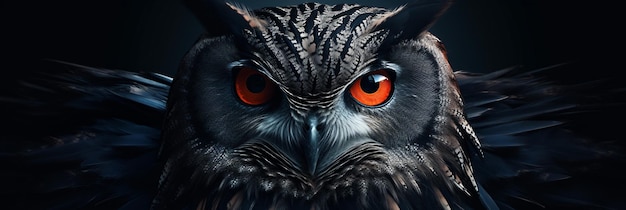 Funny portrait of a beautiful owl on dark night