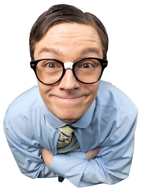 Funny portrait of businessman wearing eyeglasses