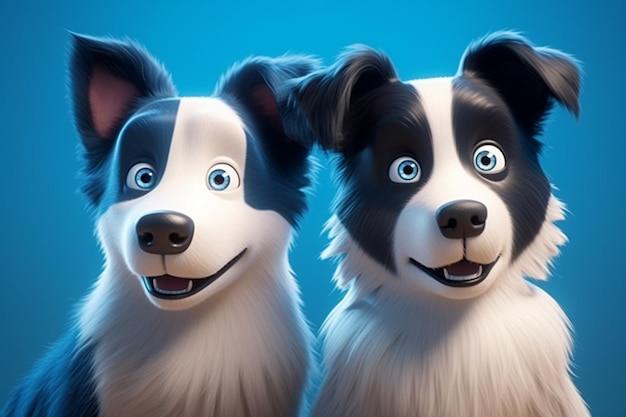 Funny portrait of two cute smiling puppy border collie dogs dog lover concept