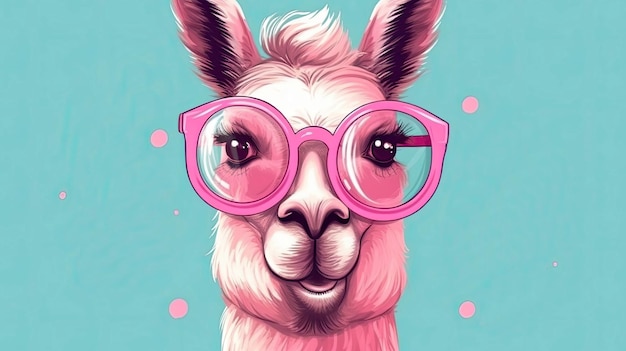 Funny poster of Portrait of Llama in a pink Lips Glasses with Generative AI Technology