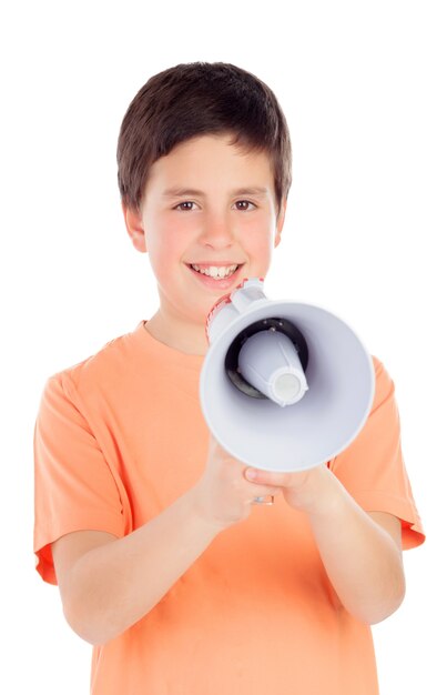 Funny preteen with a megaphone 