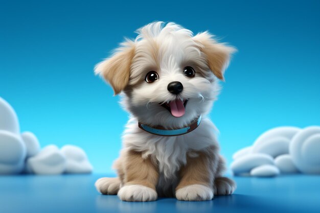 Фото Забавный щенок на синем фоне 3d рендеринг иллюстрации