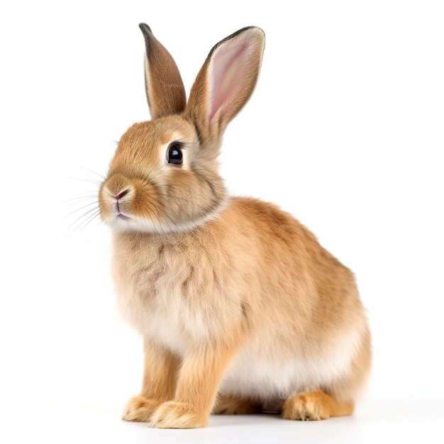 The funny rabbit is standing on its hind legs isolated on white background generate ai