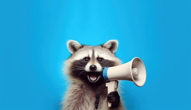 Funny raccoon with a megaphone by Generative AI