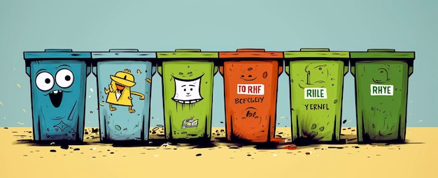 funny recycling trash street garbage colored waste bins Generative AI