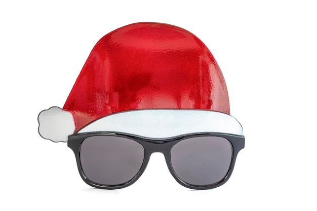 Funny red and black Santas sunglasses isolated on white