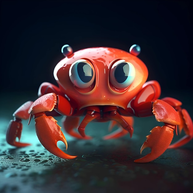 Funny red crab on a dark background 3d illustration