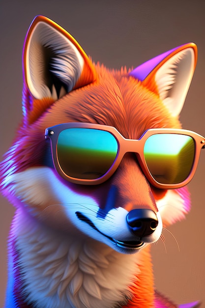 funny red fox in glasses with sunglasses close up